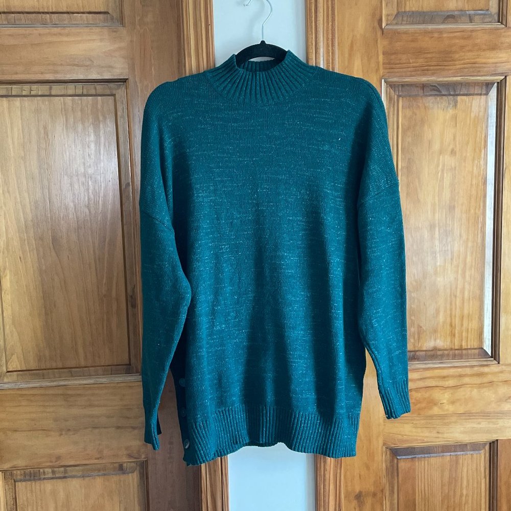NWOT LC Lauren Conrad Dark Teal Mock Neck Sweater with White Buttons Size XXL